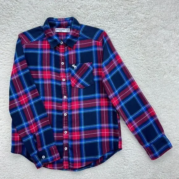 Abercrombie Kids Boys Shirt Plaid Long Sleeve Flannel Size 9/10 Button-Up Logo - Picture 2 of 10